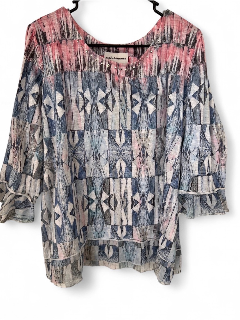 Alfred Dunner Blue & Pink Geometric Peasant Blouse XL